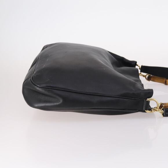 GUCCI Bamboo Hand Bag Leather Black Gold 001 1998 001 1998 - Picture 4 of 12